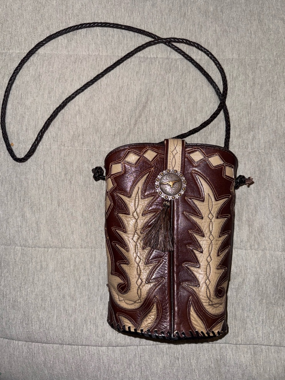 Western-Style Brown and Tan Leather Crossbody Bag